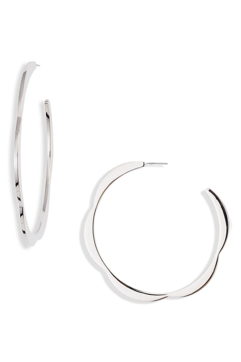 sliced scallop hoop earrings, Main, color, SILVER