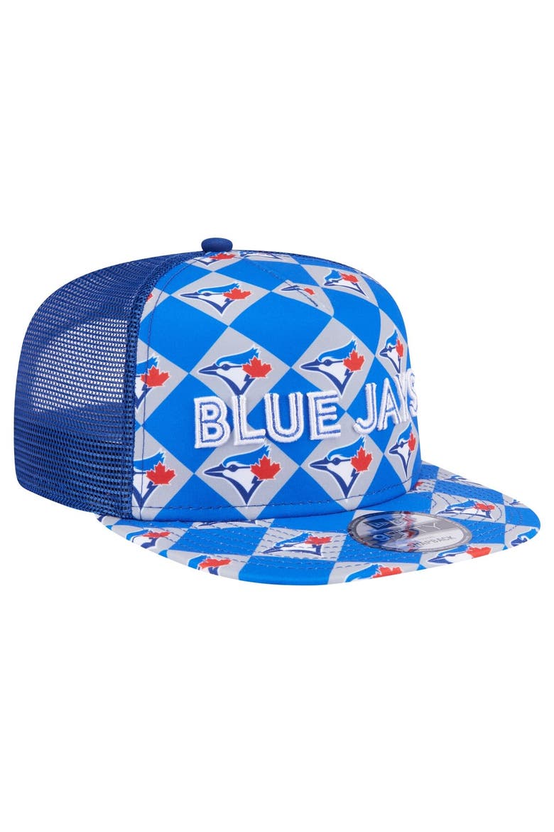 Men's New Era Royal Toronto Blue Jays Seeing Diamonds A-Frame Trucker 9FIFTY Snapback Hat, Alternate, color, Royal