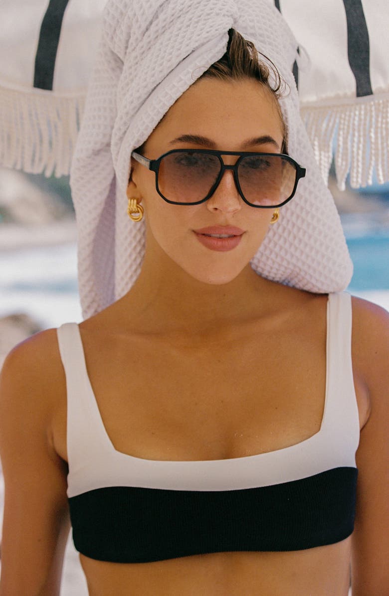 LSPACE Zuri Rib & Jersey Bikini Top, Alternate, color, Black/ Cream