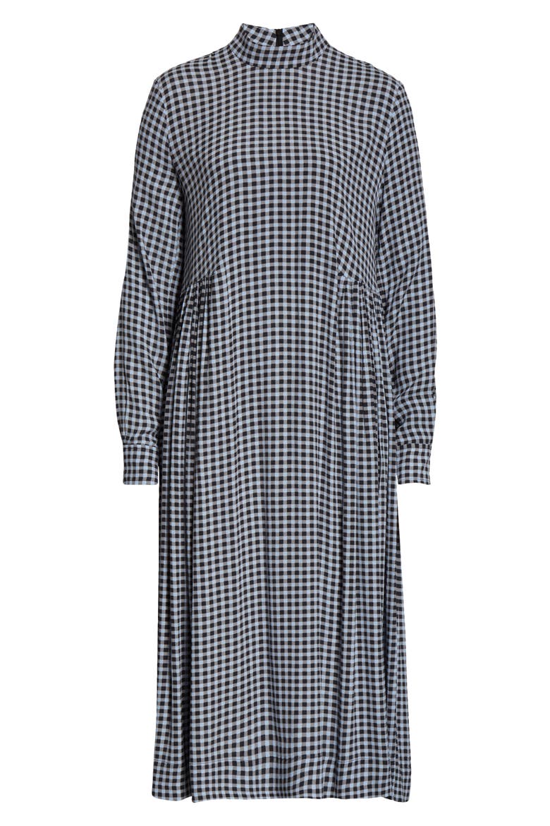 High Neck Long Sleeve Crepe Midi Dress, Alternate, color, BRUNNERA BLUE