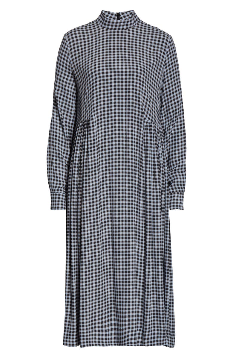 Ganni High Neck Long Sleeve Crepe Midi Dress, Alternate, color,