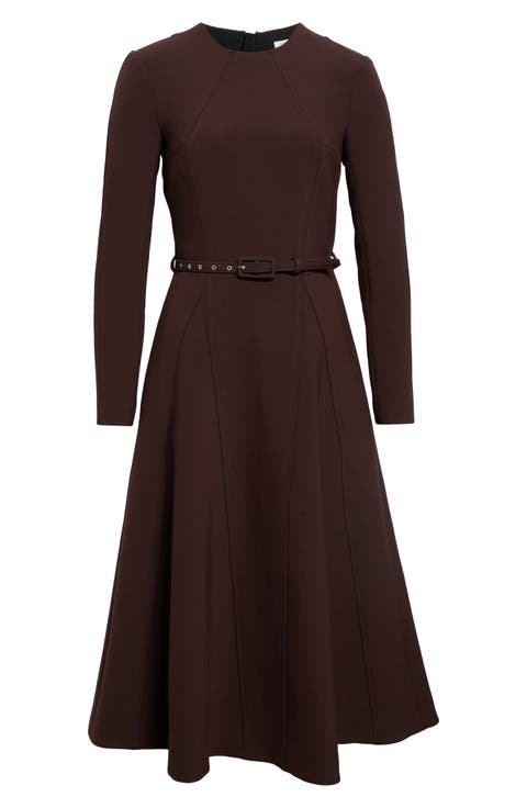 Olivienne Long Sleeve Stretch Bird's Eye Midi Dress