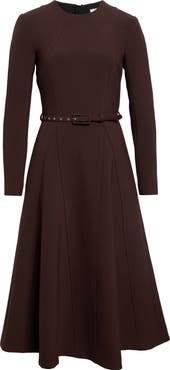 Emilia Wickstead Olivienne Long Sleeve Stretch Bird's Eye Midi Dress