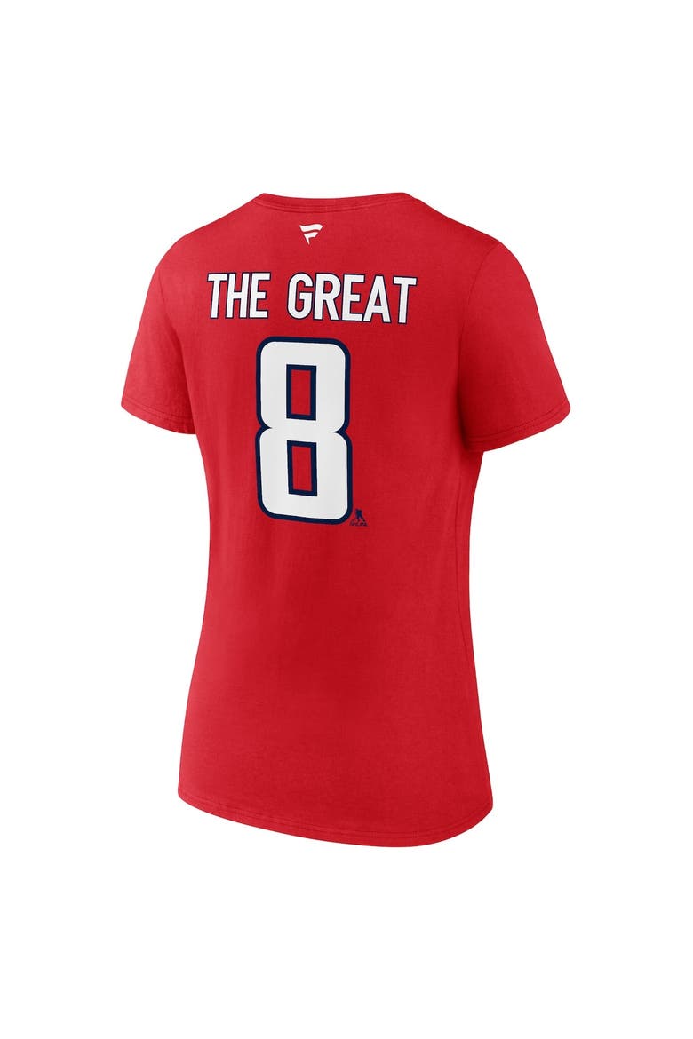 Women's Fanatics Alexander Ovechkin Athletic Red Washington Capitals NHL All-Time Leading Goal Scorer The Great 8 Name & Number V-Neck T-Shirt, Alternate, color, Athletic Red