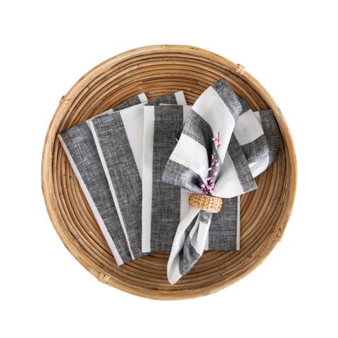 Linen Dinner Napkins Set of 4, 20 x 20" - Cabana Stripe