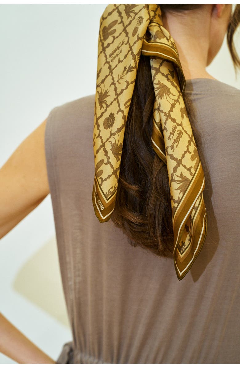 Lost Pattern x NYBG "Oasis Charms" Silk Square Scarf, Alternate, color, Coffee