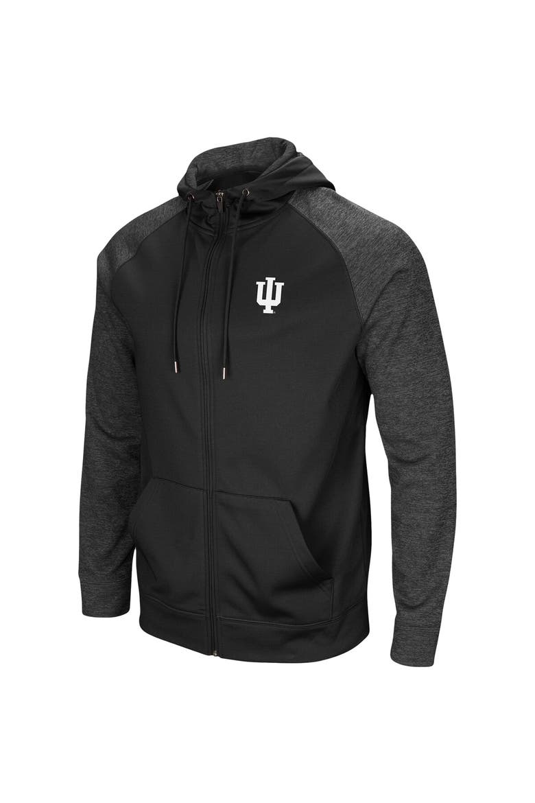 Men's Colosseum Black Indiana Hoosiers Big & Tall Blackout 2.0 Raglan Full-Zip Hoodie, Alternate, color, Black