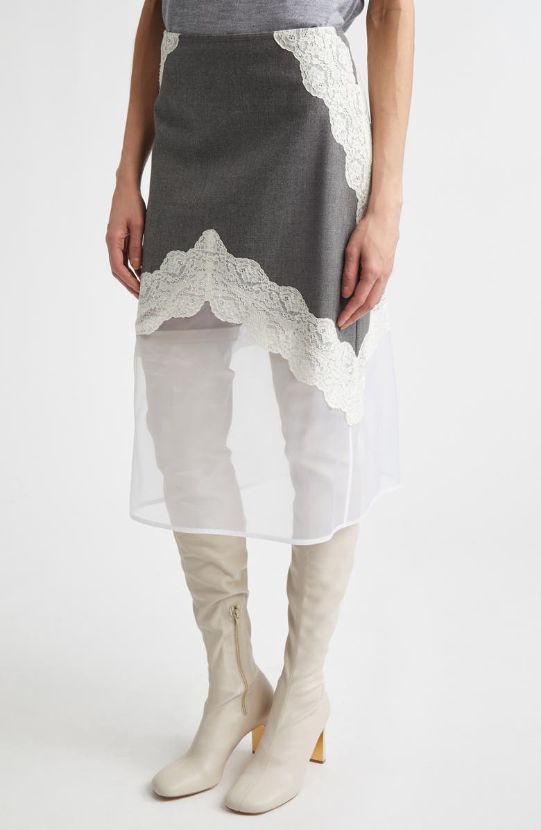 Jil Sander Lace Trim Wool Canvas & Organza Skirt, Alternate, color, Volcanic Glass