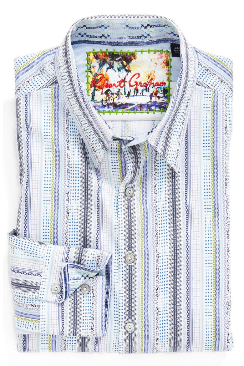 'Benito' Classic Fit Stripe Italian Cotton Sport Shirt, Alternate, color, BLUE