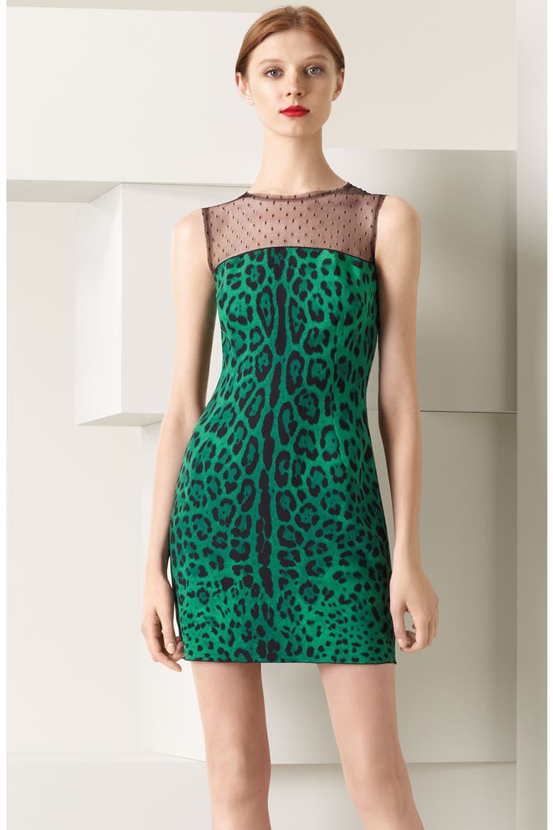 Lace Yoke Matte Charmeuse Dress, Main, color, GREEN