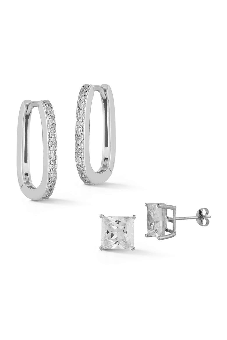 Square CZ Stud Earrings Set, Main, color, SILVER