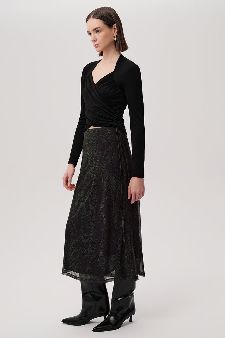 Snake Print Tulle Midi Skirt, Alternate, color, GREEN-BLACK