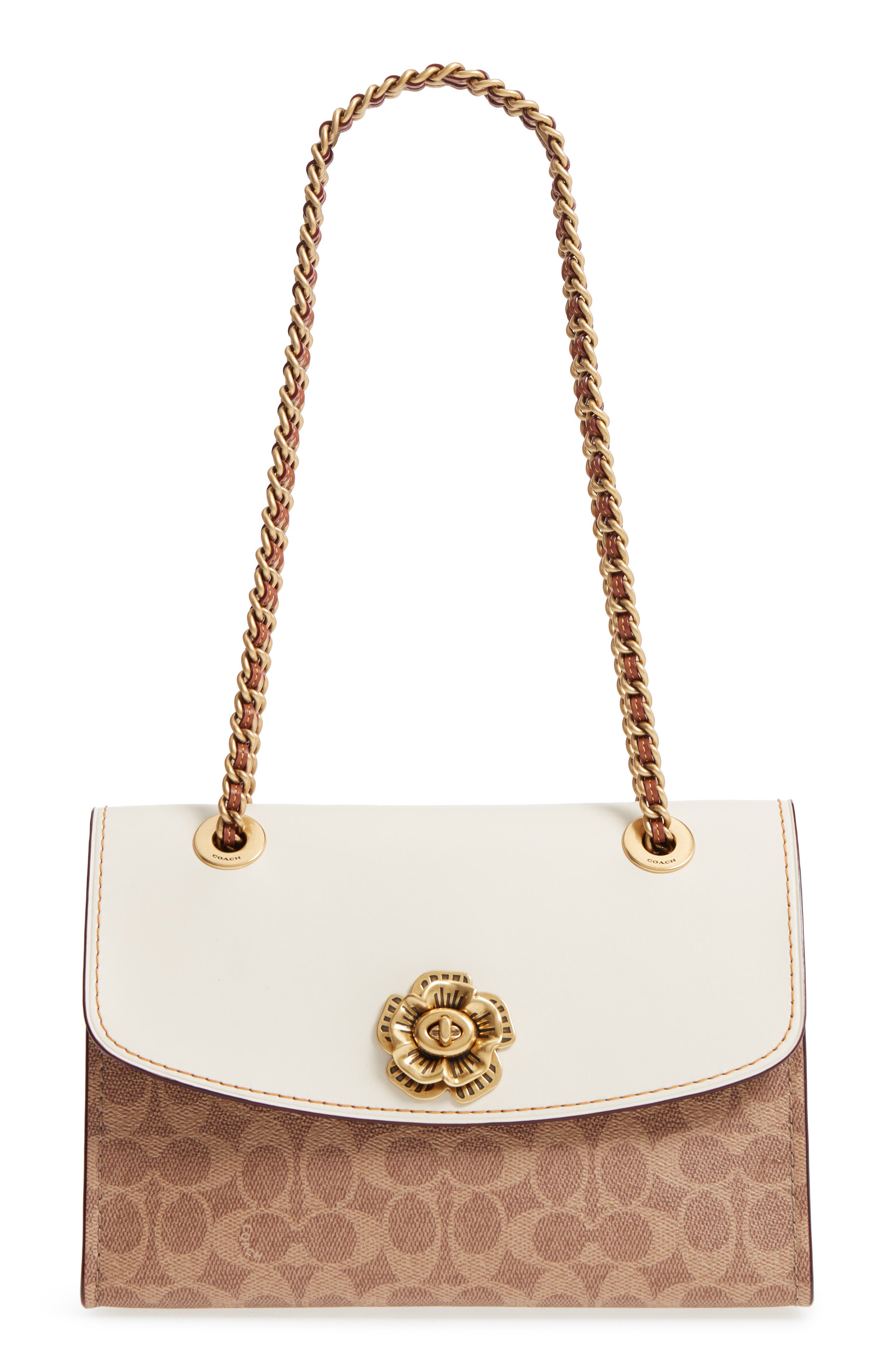 COACH Parker Leather & Canvas Shoulder Bag, Main, color, 