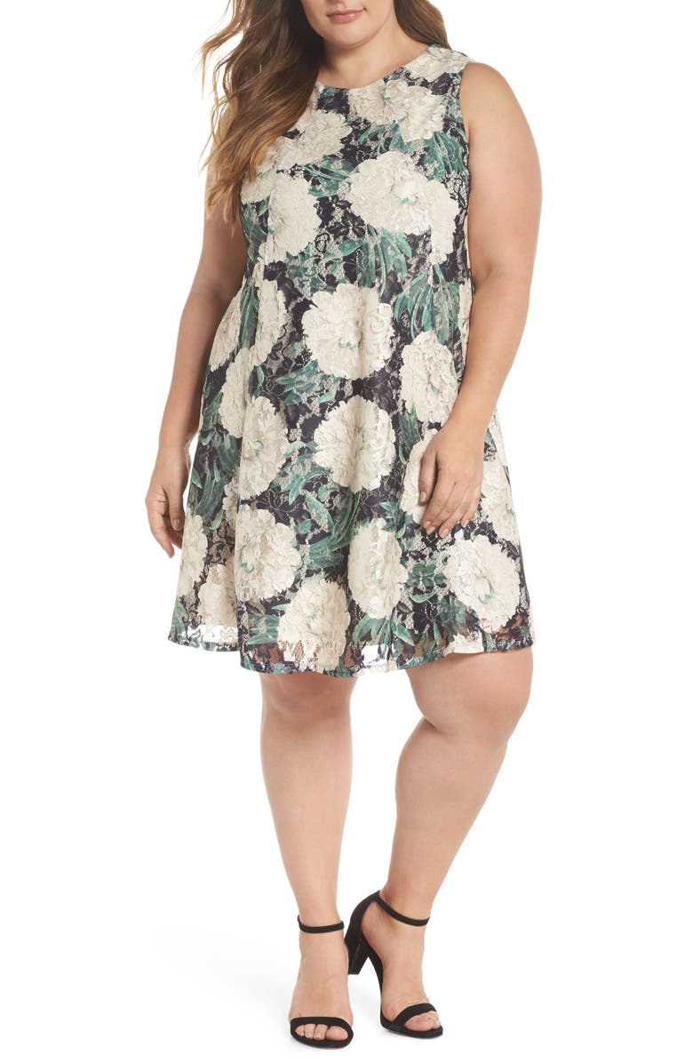 Gabby Skye Print Lace Trapeze Dress, Main, color, 