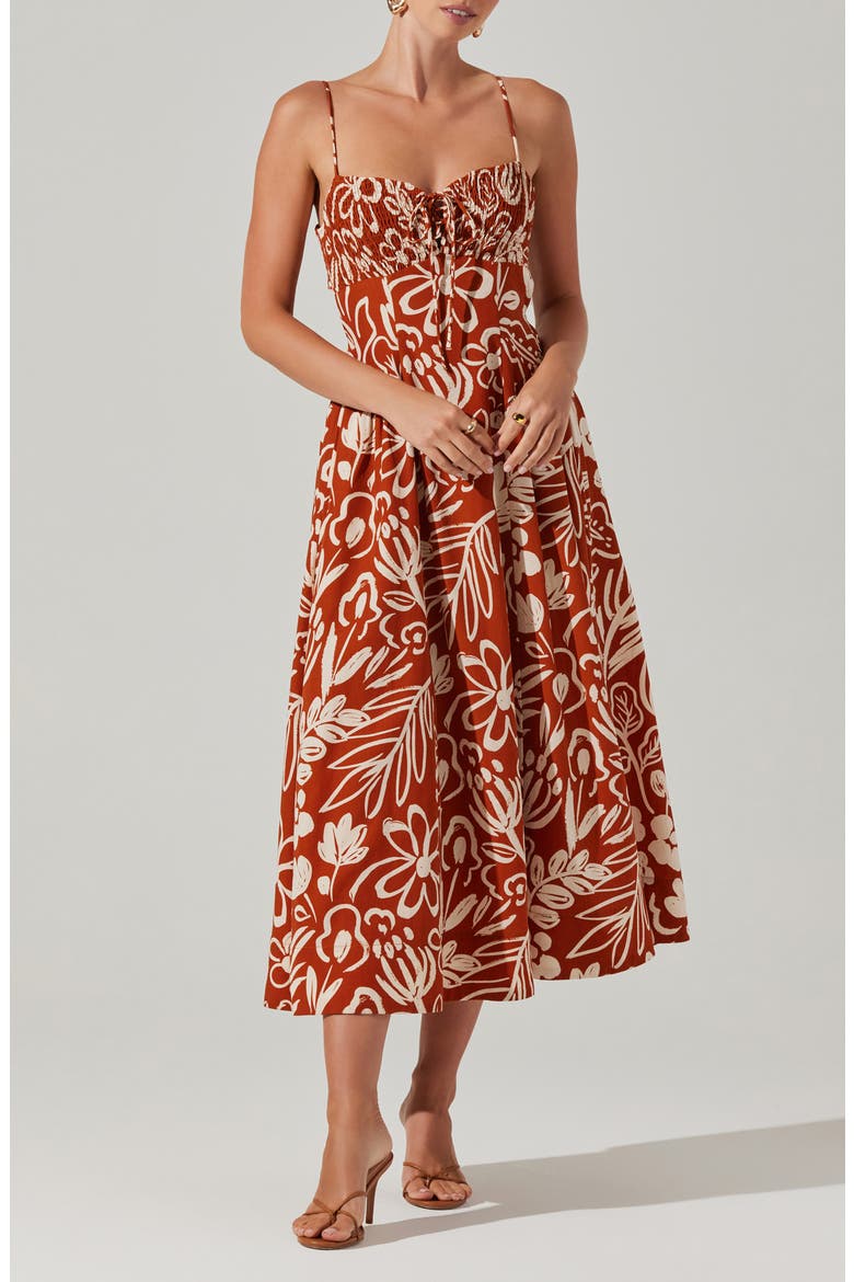 Sarai Floral Midi Sundress, Main, color, RUST CREAM FLORAL