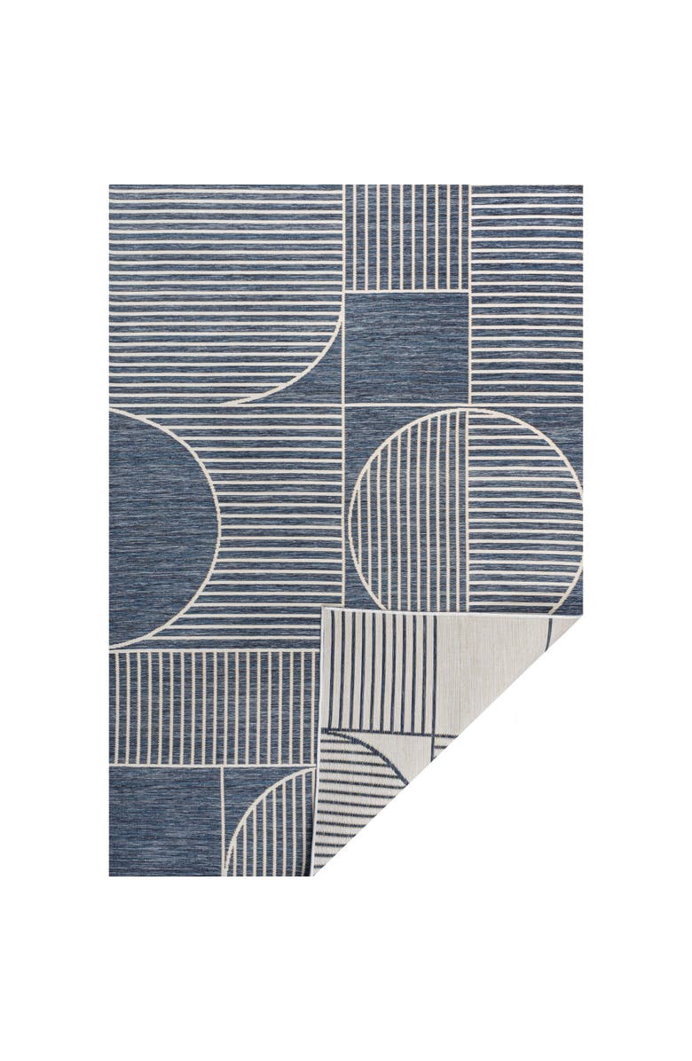 JONATHAN Y Arielle Mid-Century Modern Geometric Lines Reversible Machine-Washable Indoor/Outdoor Area Rug, Main, color, Navy/Cream