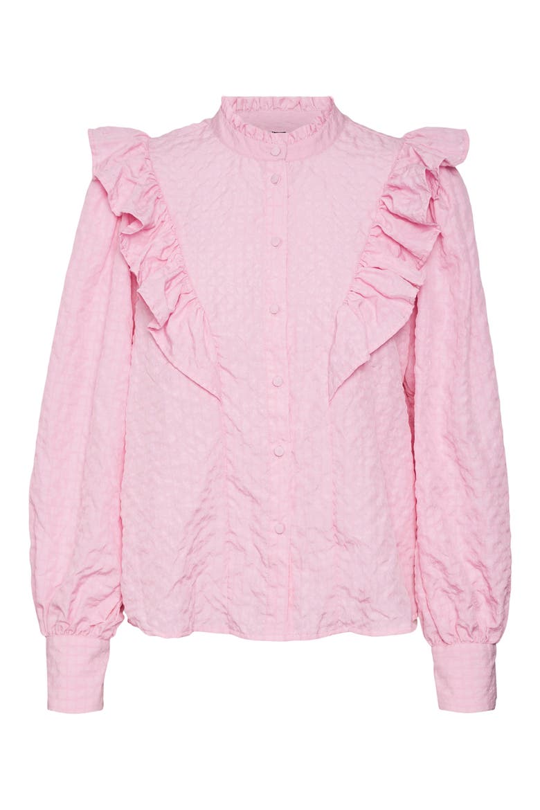 Cira Ruffle Shoulder Button-Up Shirt, Alternate, color, PASTEL LAVENDER