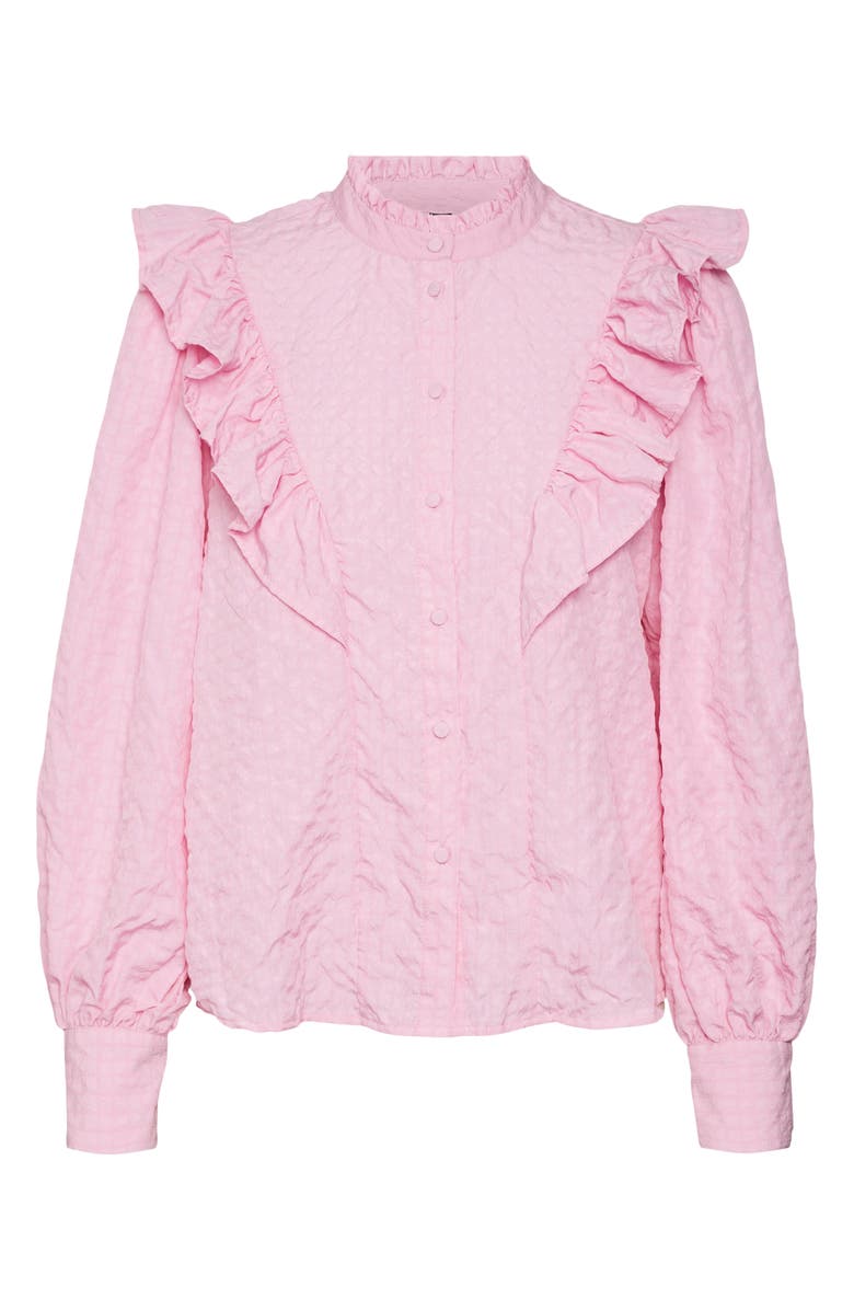 VERO MODA CURVE Cira Ruffle Shoulder Button-Up Shirt, Alternate, color,