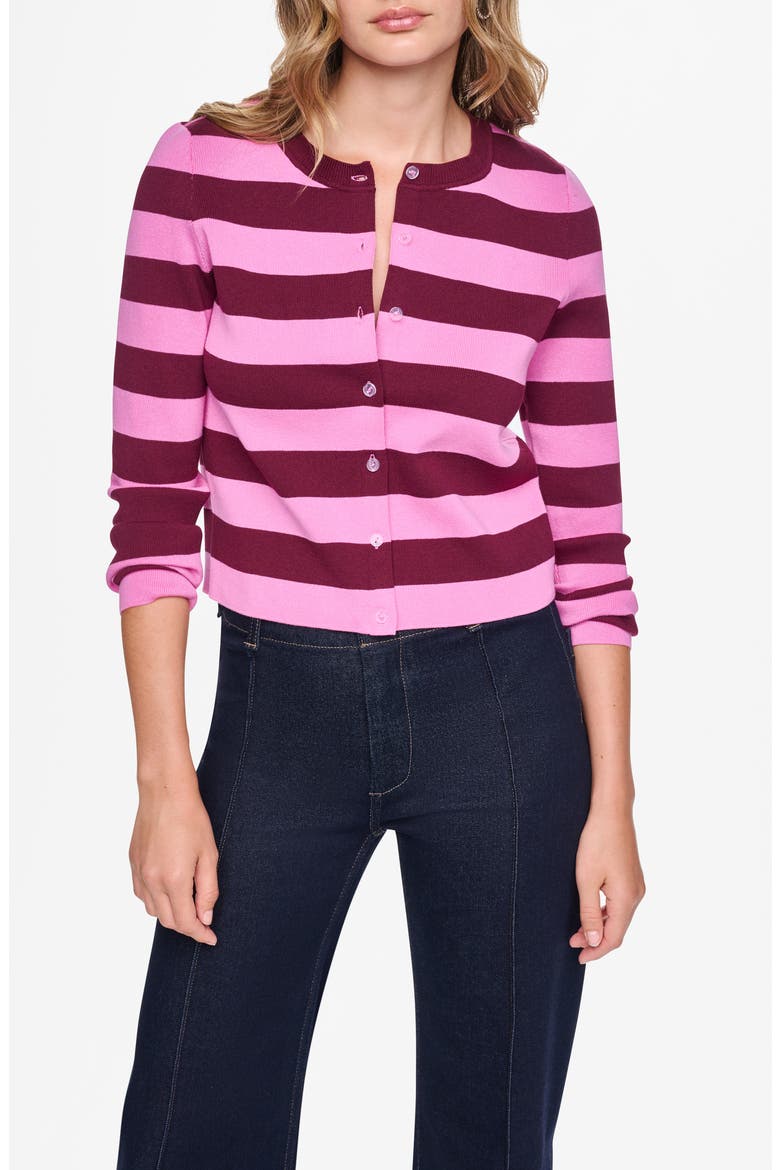 Striped Crewneck Cardigan, Main, color, CLARET/ TAF