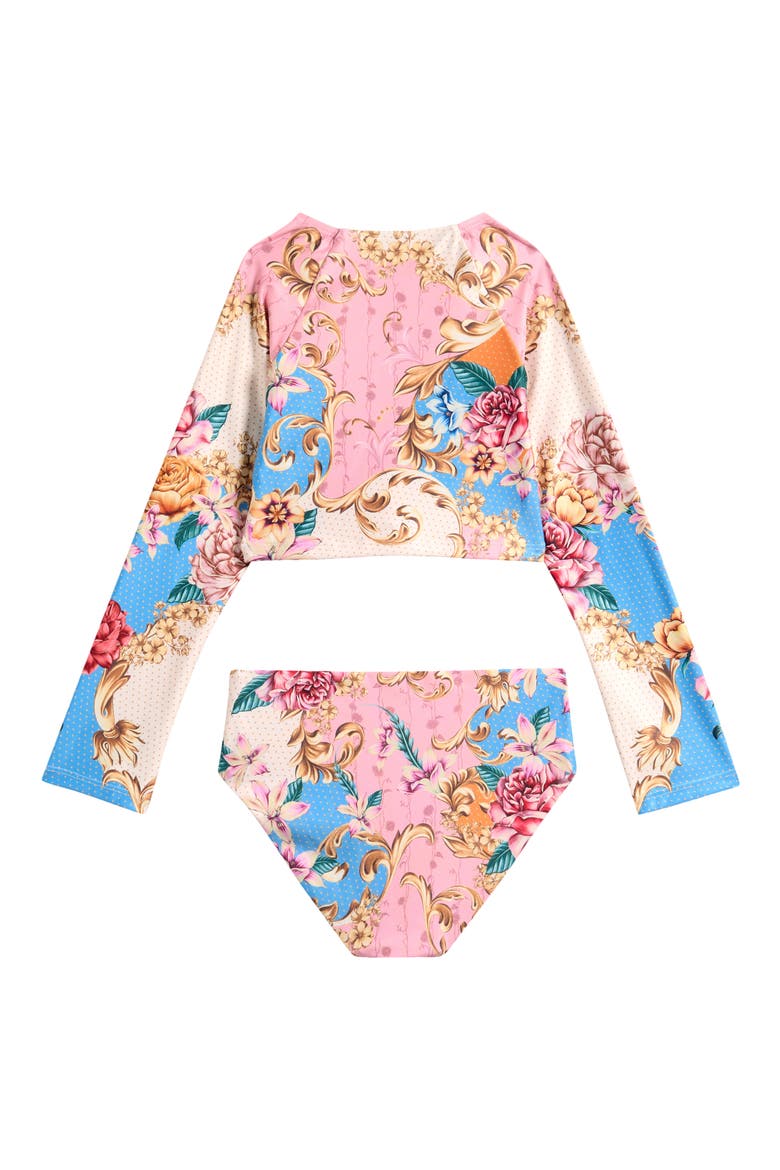 Kids' Blush Caramel Long Sleeve Two-Piece Rashguard Swimsuit, Alternate, color, PINK MULTI