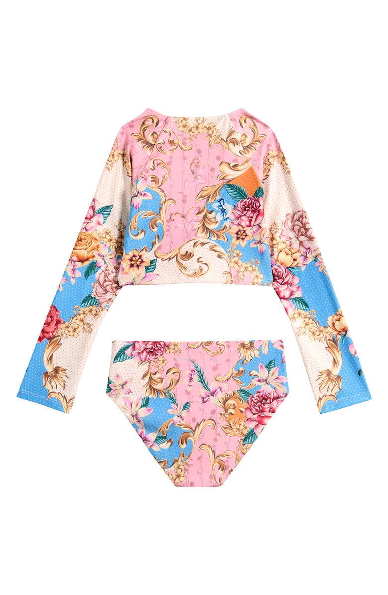 Agua Bendita Kids' Blush Caramel Long Sleeve Two-Piece Rashguard Swimsuit, Alternate, color, 