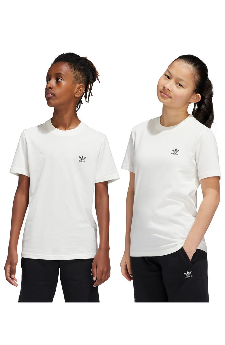 adidas Originals Kids' Essentials Embroidered Trefoil Logo Cotton T-Shirt, Alternate, color, Cloud White