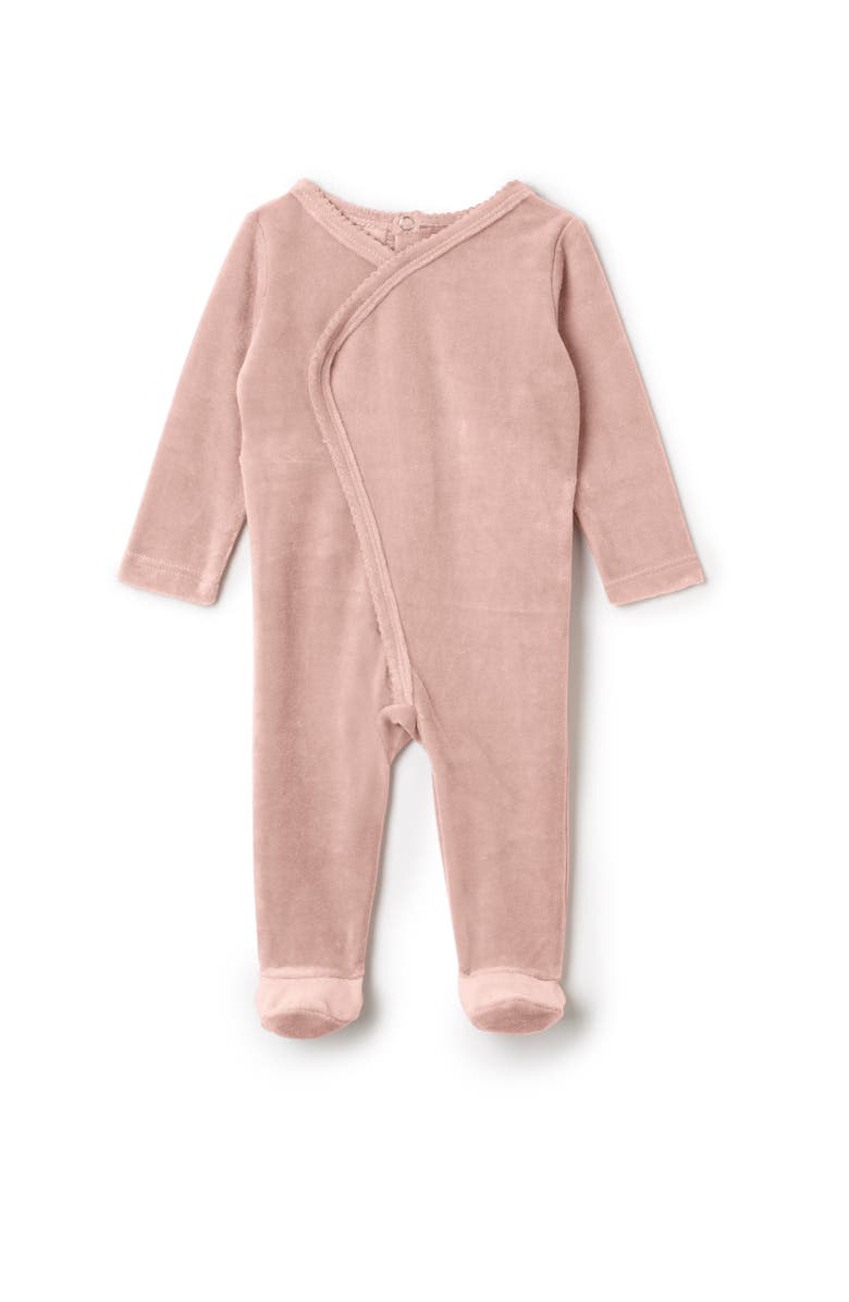Small Moments Girl Wrap Stretchie Velour Snap Closure Romper, Main, color, Pink
