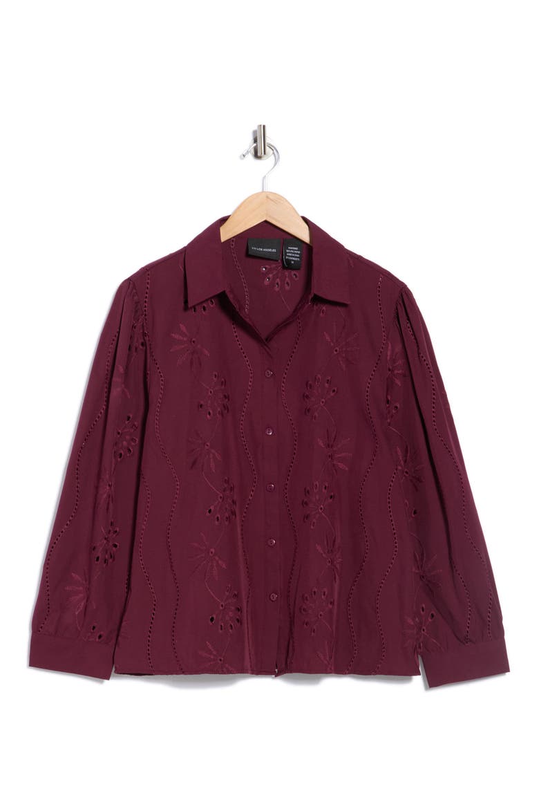 Eyelet Button-Up Shirt, Alternate, color, BURGUNDY