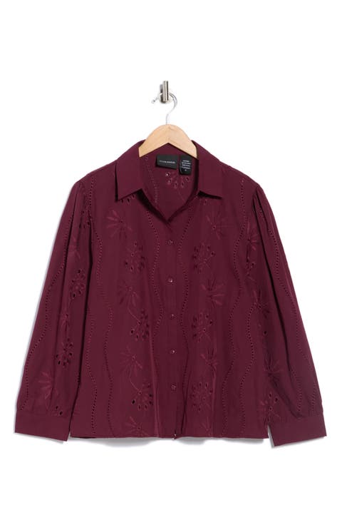 Eyelet Button-Up Shirt (Plus)