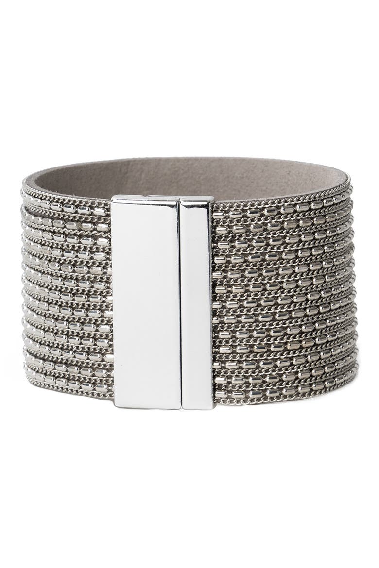 Mixed Chain Cuff Bracelet, Alternate, color, GREY