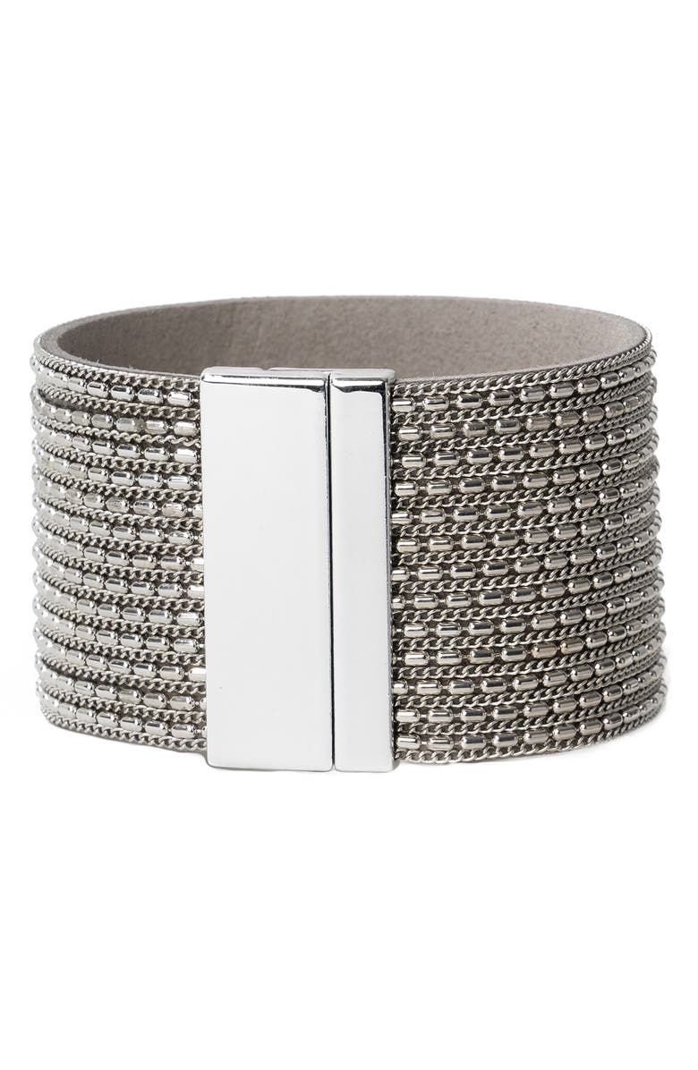 SAACHI Mixed Chain Cuff Bracelet, Alternate, color, Grey