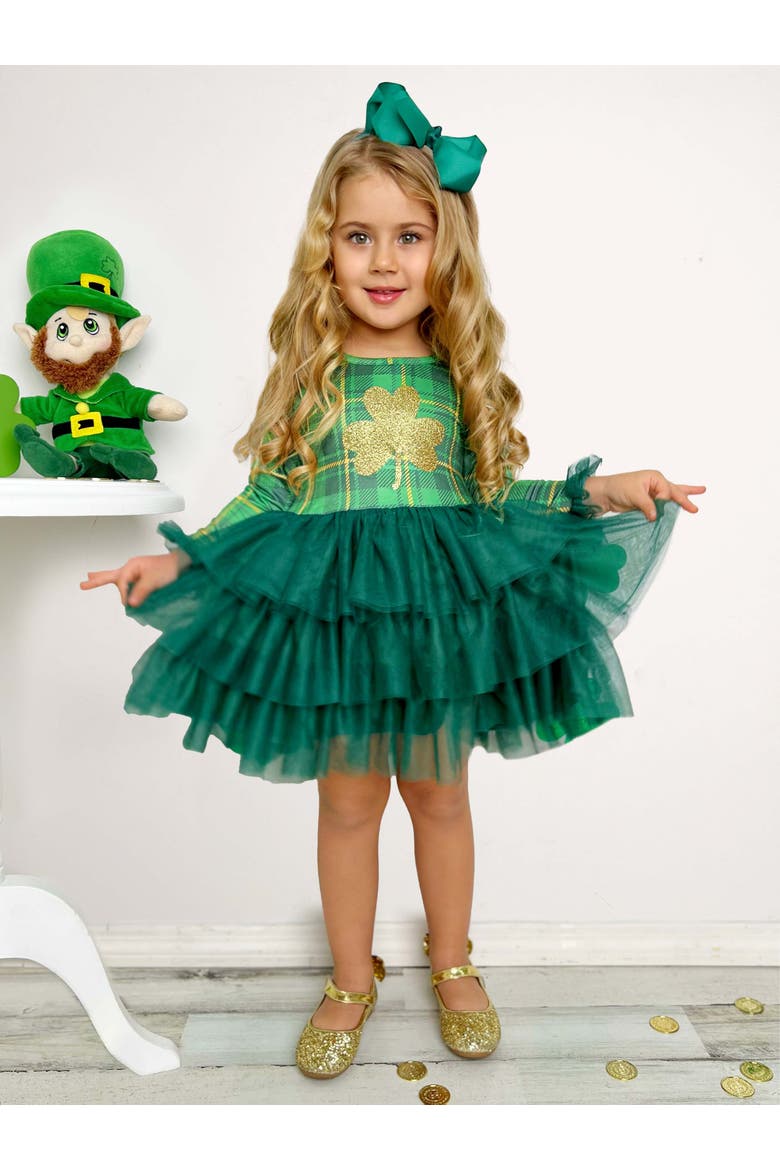 Shimmering Shamrocks Tiered Tutu Dress, Alternate, color, Green