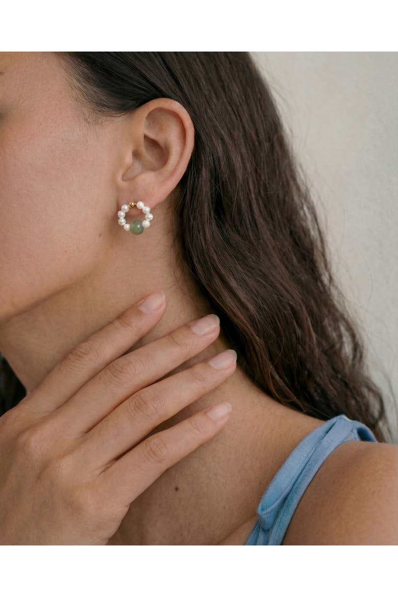 Isa Beaded pearl jade hoop earrings, Alternate, color, Light green