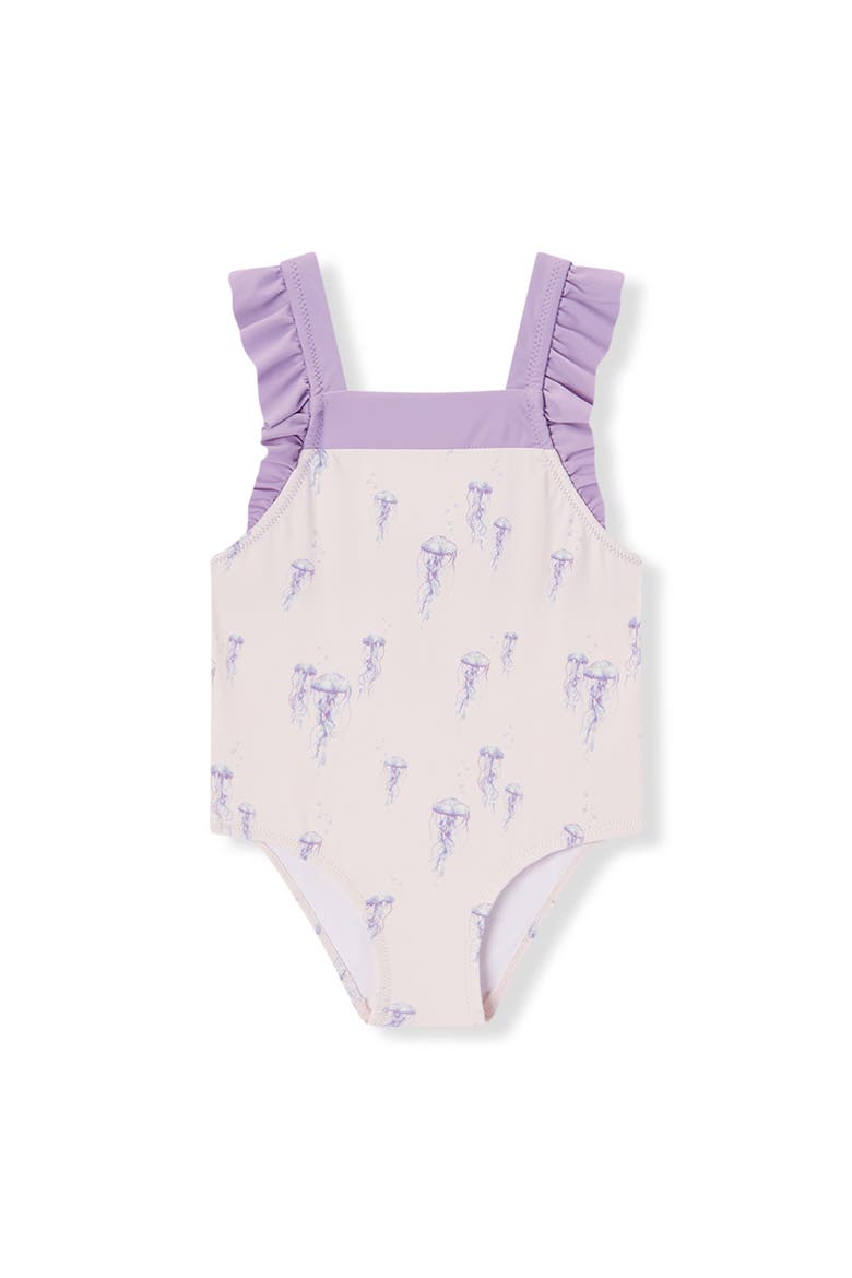 Ruffle Square Neck Swimsuit, Main, color, Sunset Jellyfish