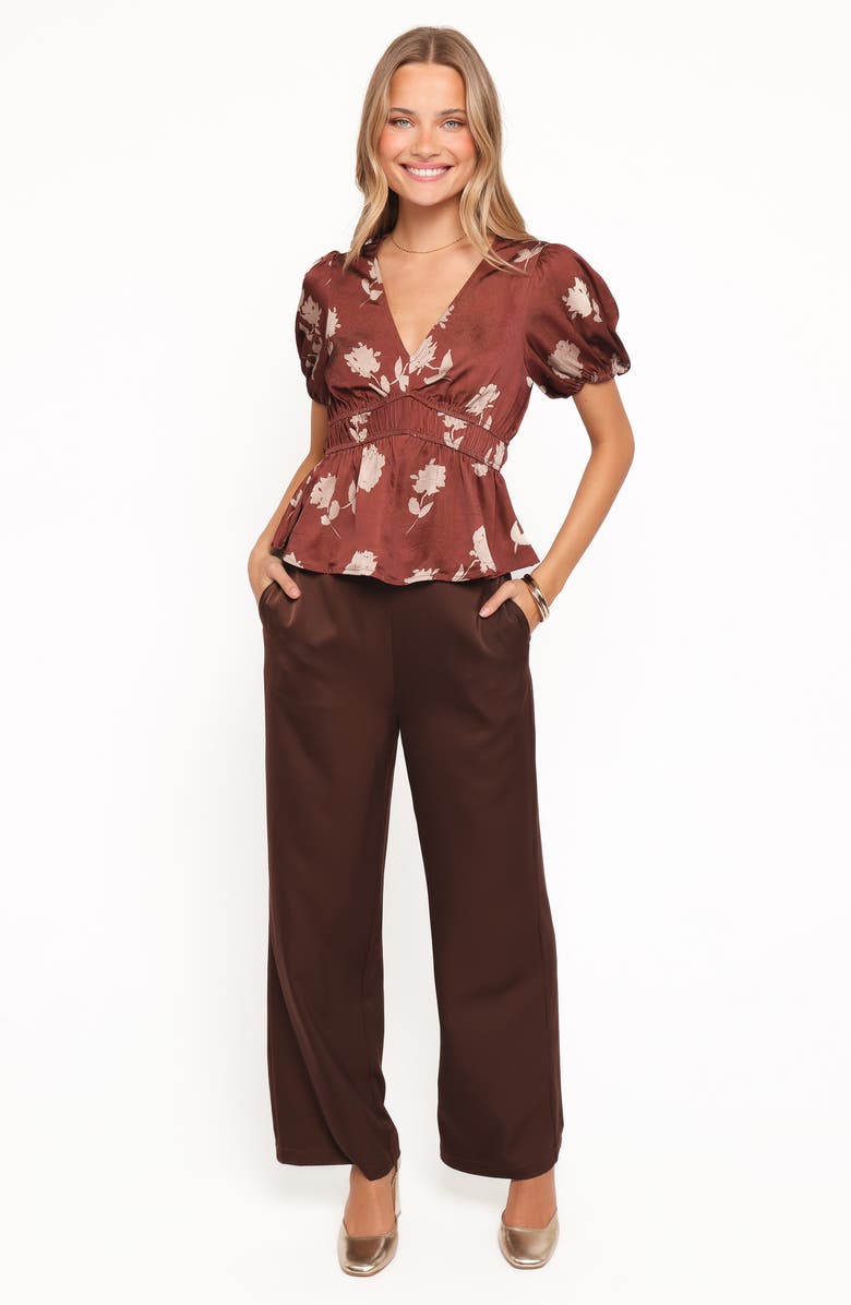 Petal & Pup Griffin Floral Peplum Blouse, Alternate, color, Brown Floral