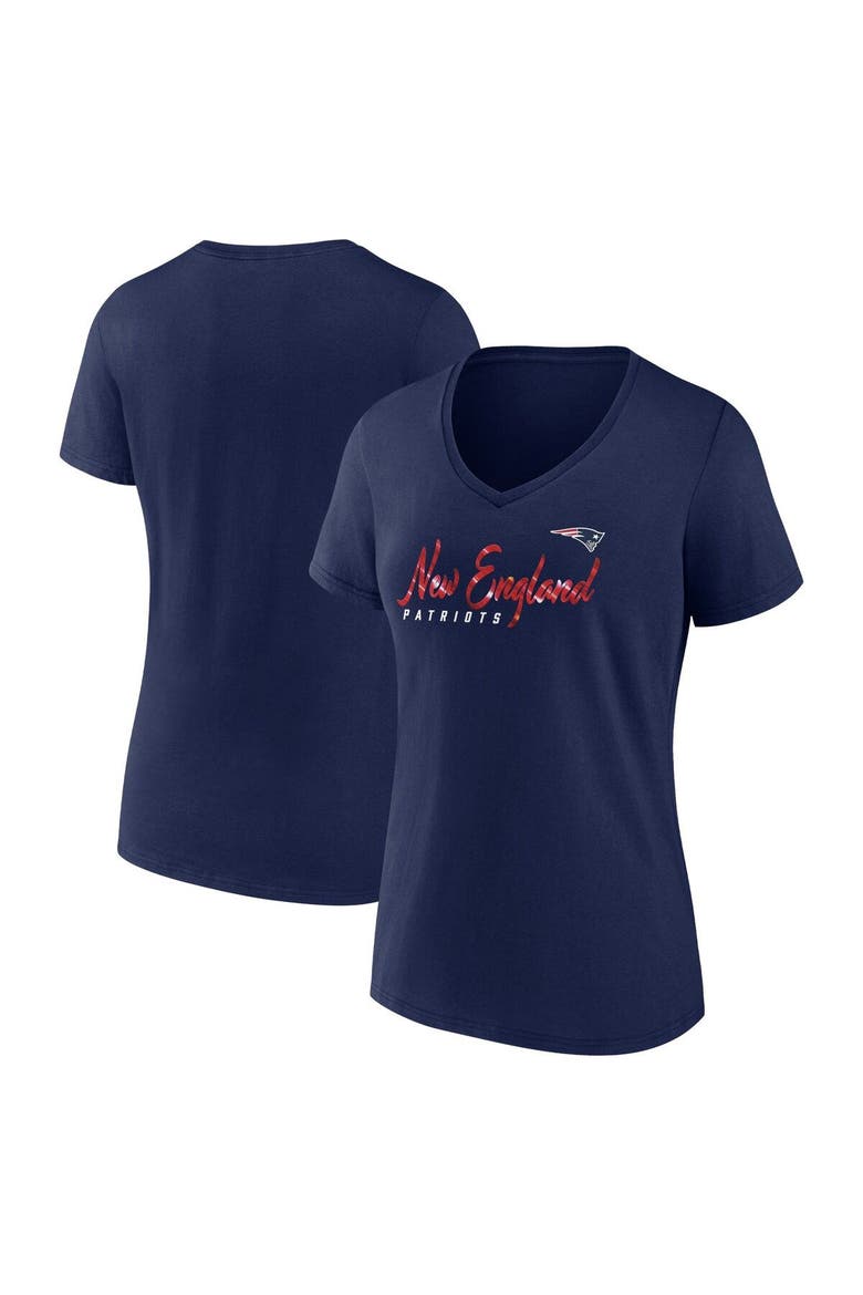 Women's Fanatics Branded Navy New England Patriots Shine Time V-Neck T-Shirt, Main, color, Navy