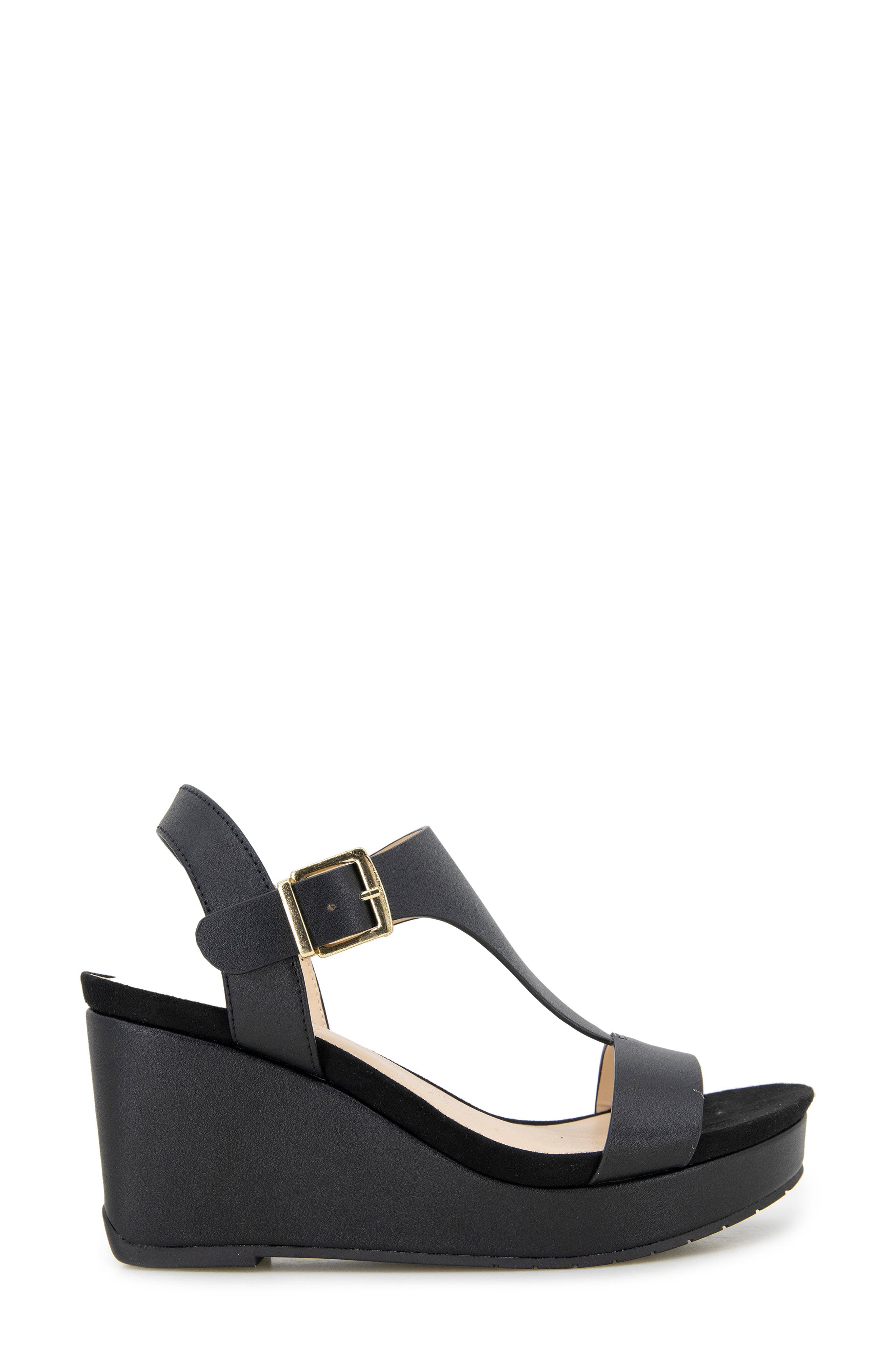 Reaction Kenneth Cole Card Platform Wedge Sandal, Alternate, color, Black/Black