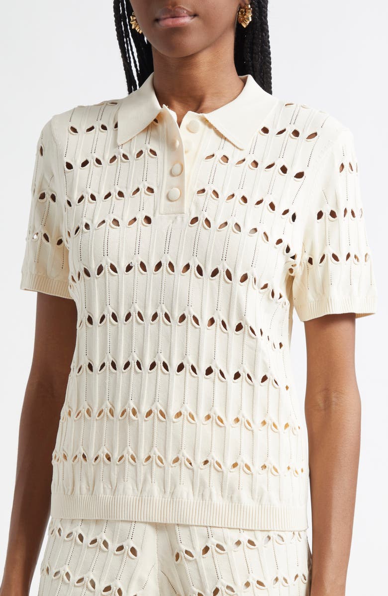 Zimmermann Rhiannon Pointelle Sweater Polo, Alternate, color, Cream