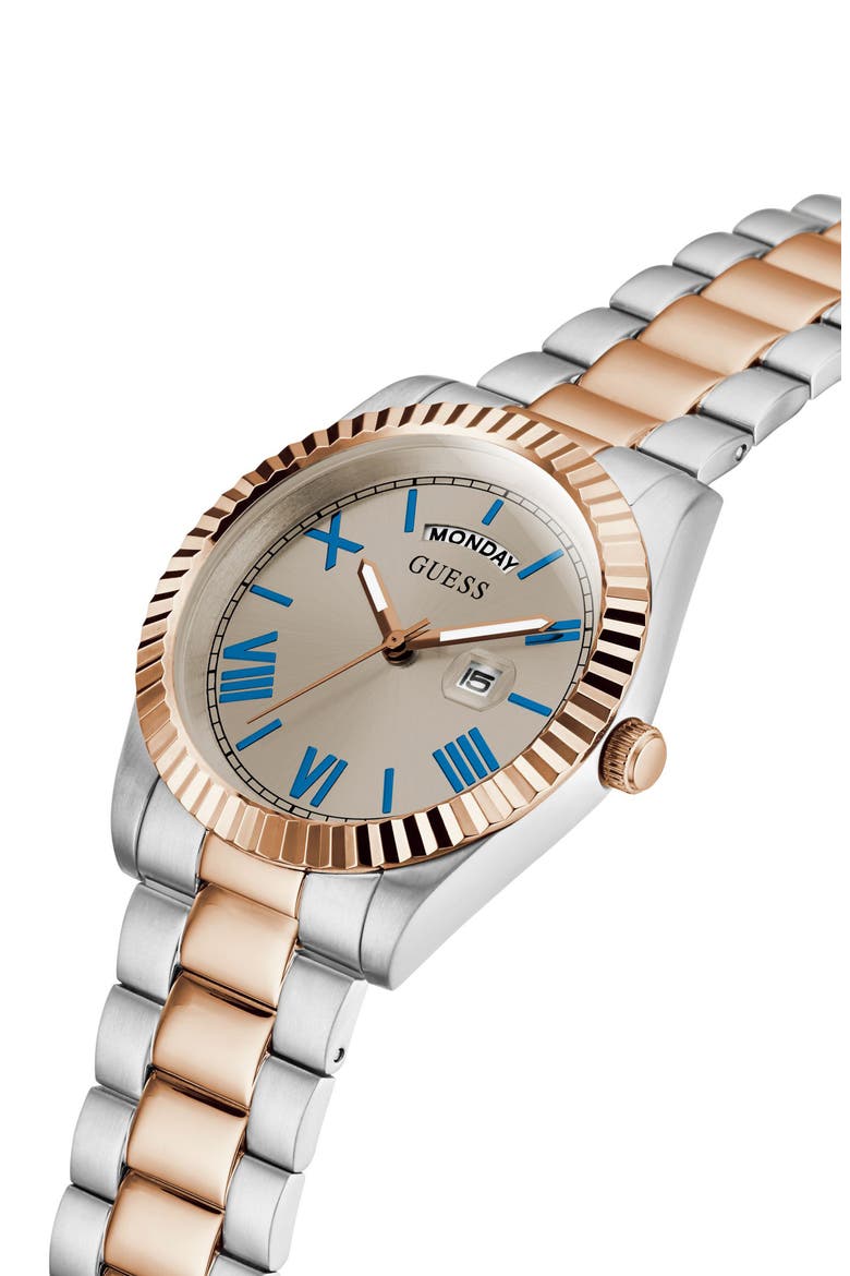 Connoisseur Day/Date Two-Tone Bracelet Watch, 42mm, Alternate, color, ROSE GOLD