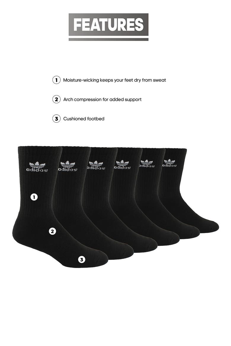 6-Pack Trefoil Performance Crew Socks, Alternate, color, BLACK