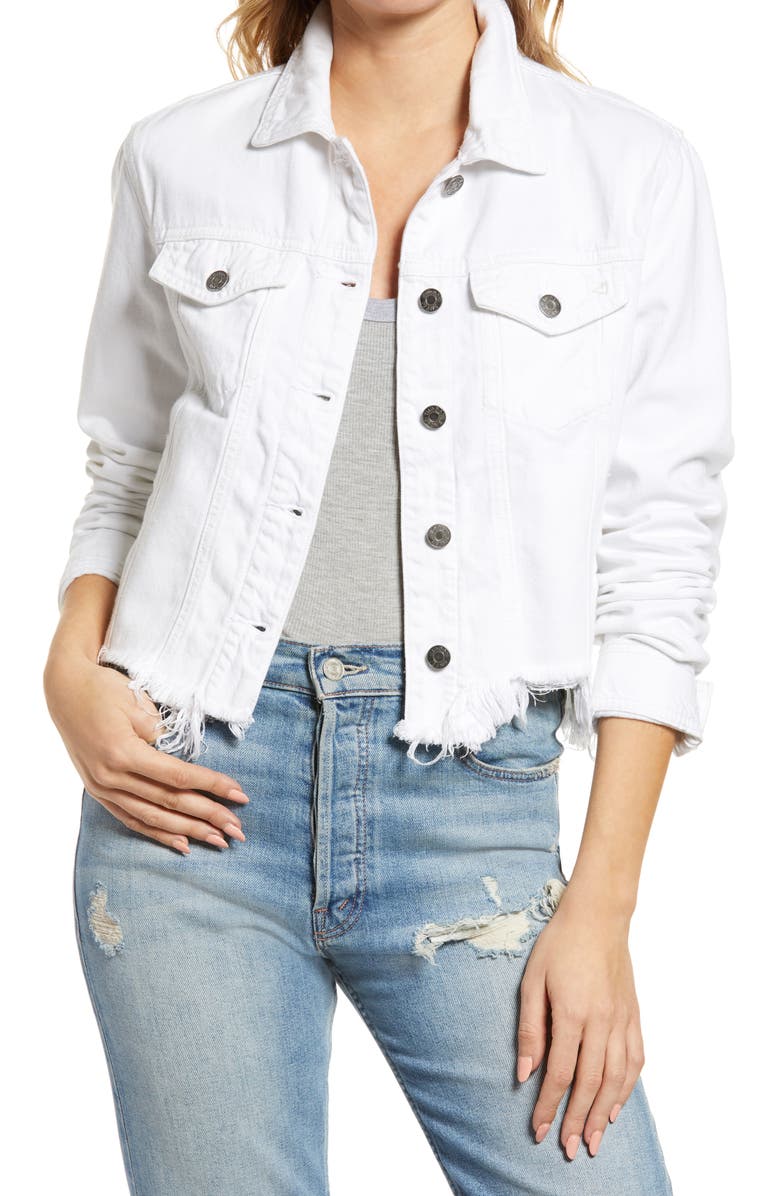 HIDDEN JEANS Fray Hem Denim Trucker Jacket, Alternate, color, White