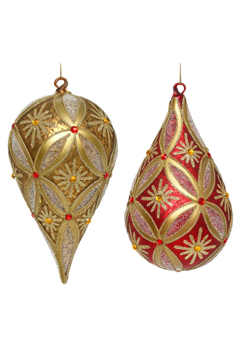Snowflake Teardrop Ornament, Box of 4, Main, color, Gold