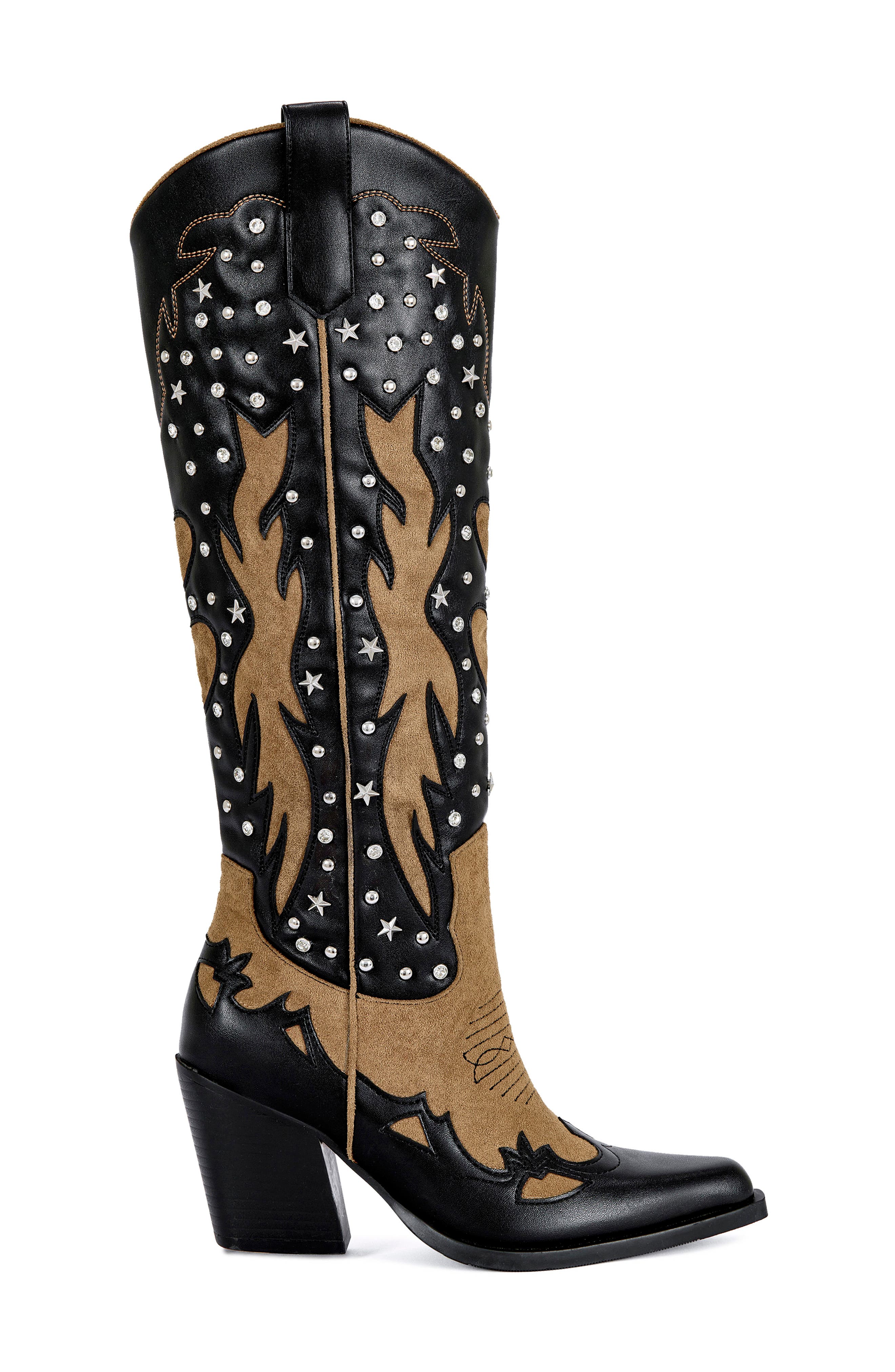 AZALEA WANG Kalpana Knee High Western Boot, Alternate, color, Black Multi