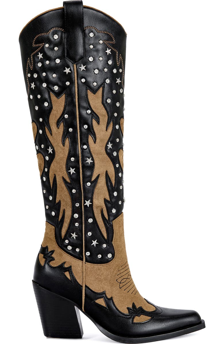 AZALEA WANG Kalpana Knee High Western Boot, Alternate, color, Black Multi