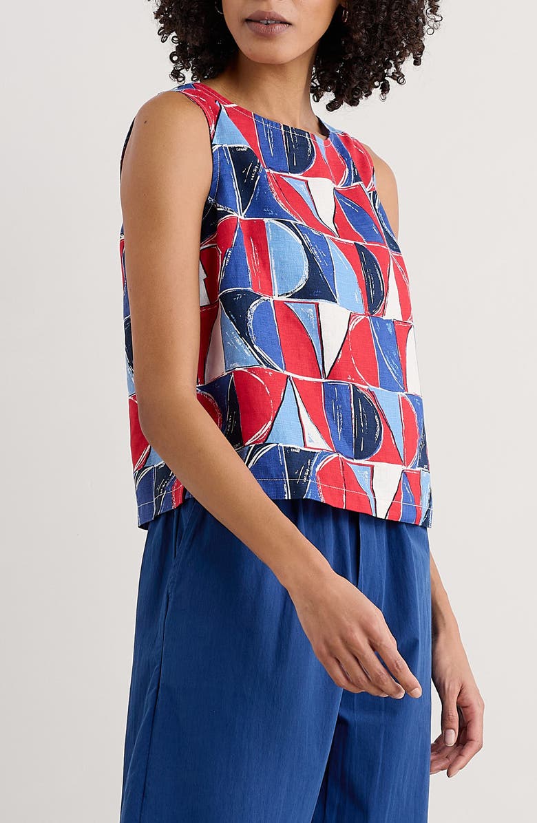 Seasalt Cornwall Colour Study Geo Print Linen Top, Alternate, color, Sail Geo Scarlet