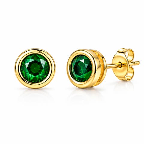 Emerald Crystal Bezel Stud Earrings