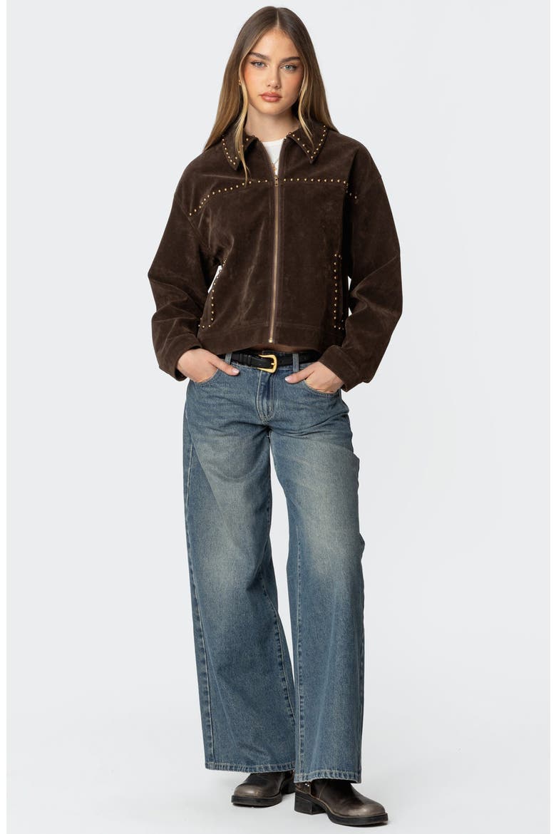 Memphis Studded Faux Suede Jacket, Alternate, color, BROWN