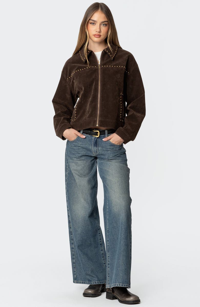 EDIKTED Memphis Studded Faux Suede Jacket, Alternate, color, Brown