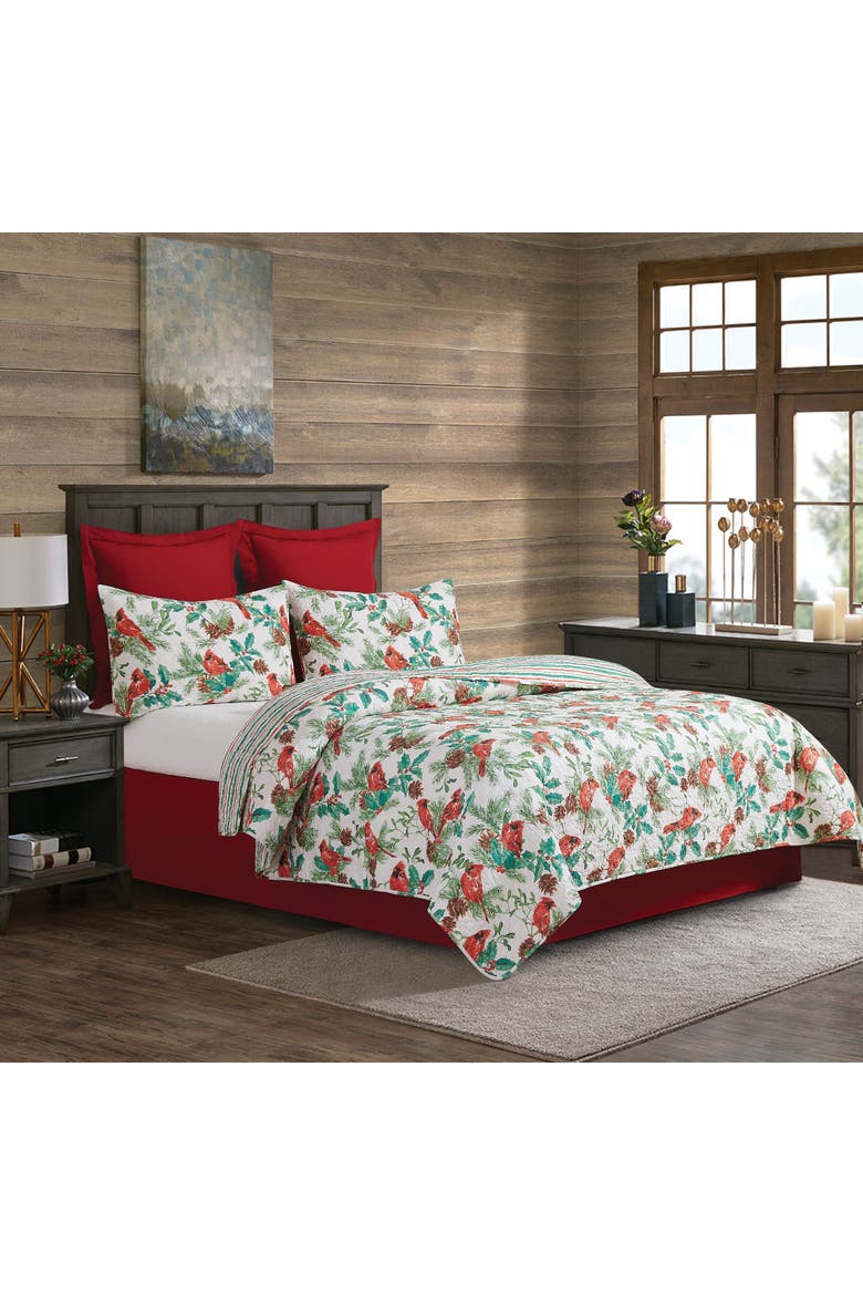 Delwyn Cardinal Cotton Quilt Set  - Reversible and Machine Washable, Alternate, color, Red