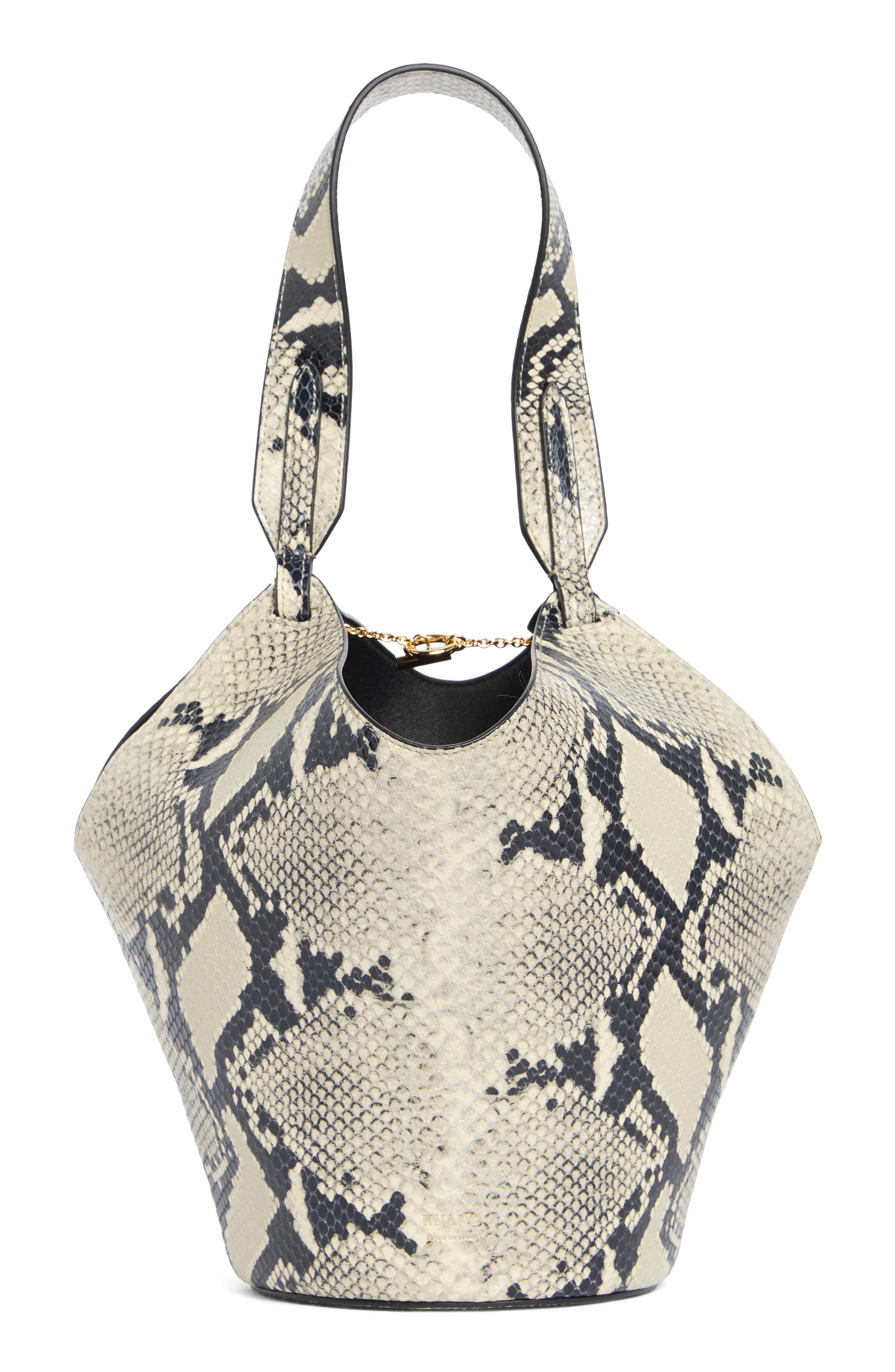 Khaite Mini Lotus Snakeskin Embossed Leather Tote Bag, Main, color, 121 Natural